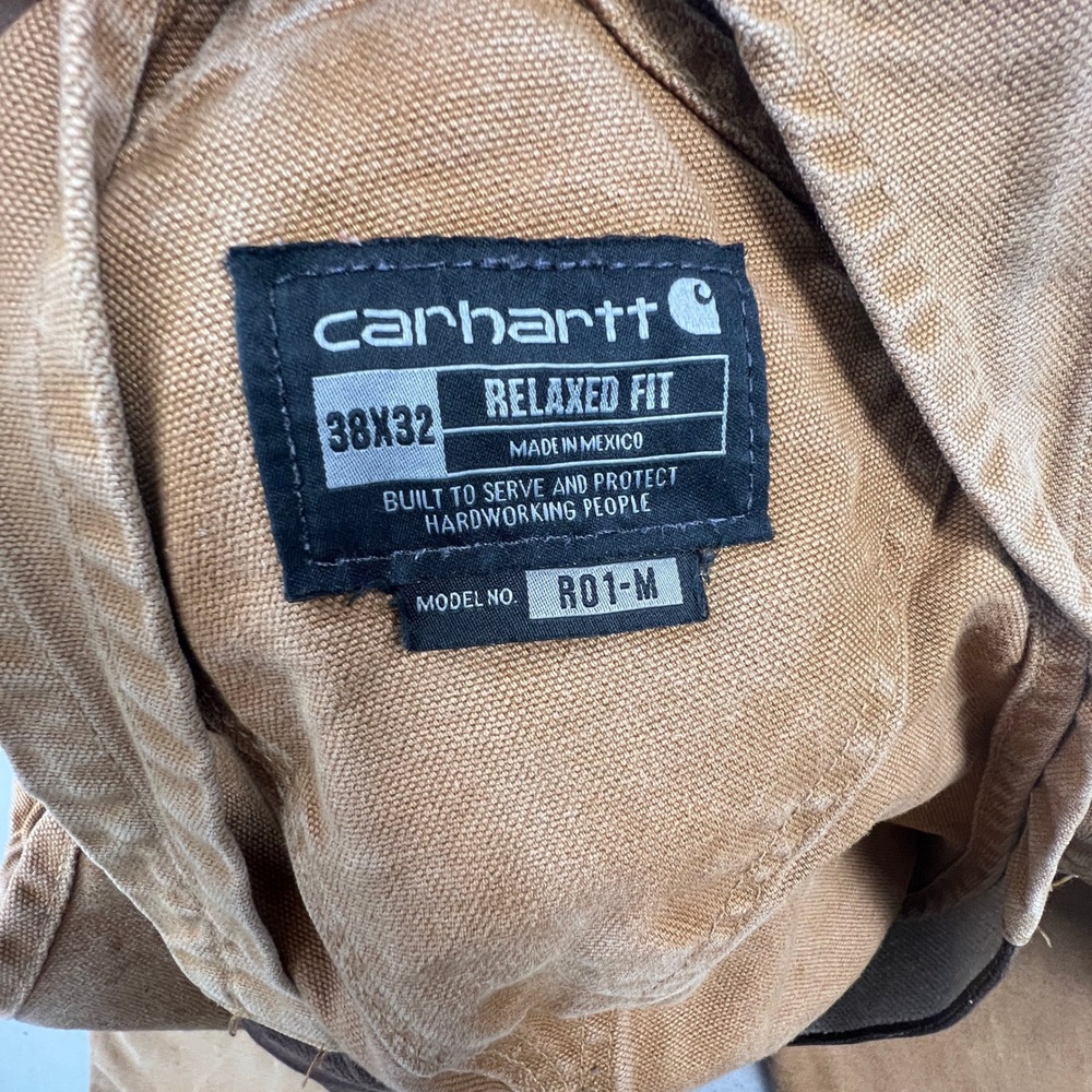 Carhartt Overalls Mens 38x32 Brown Duck Canvas Relaxed Fit R01-M Workwear Bibs - Picture 2 of 16